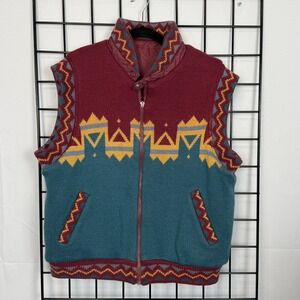 Vintage Andy Johns Navajo Print Reversible Knit Vest Mens Large Teal Maroon READ